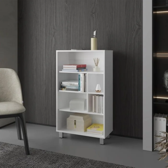 White Bookcase with Six Shelf GL-B062P252202