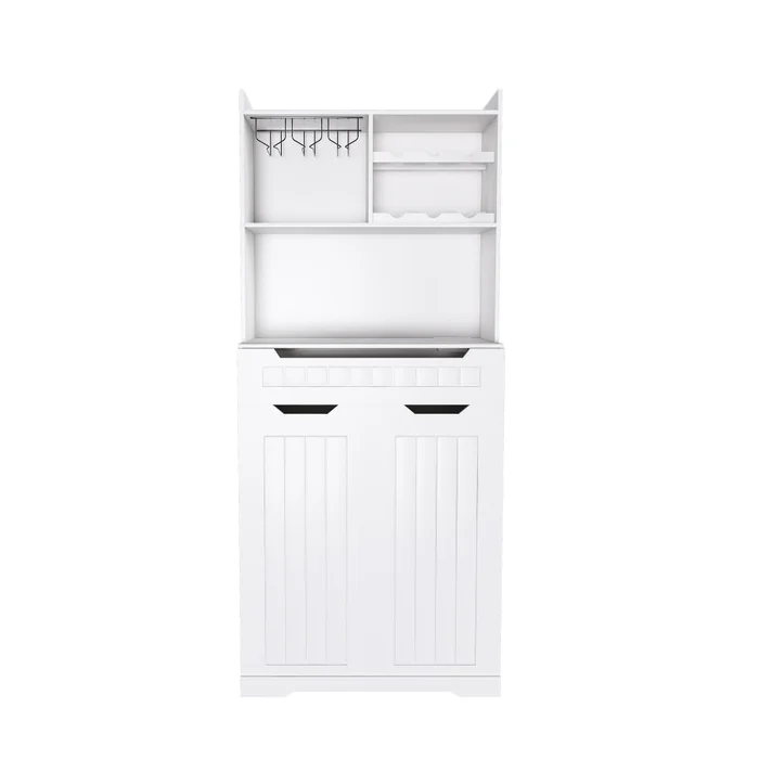 White Buffet Cabinet with Hutch – Modern Farmhouse Kitchen Storage Sideboard with 2 Drawers & Barn 48572324