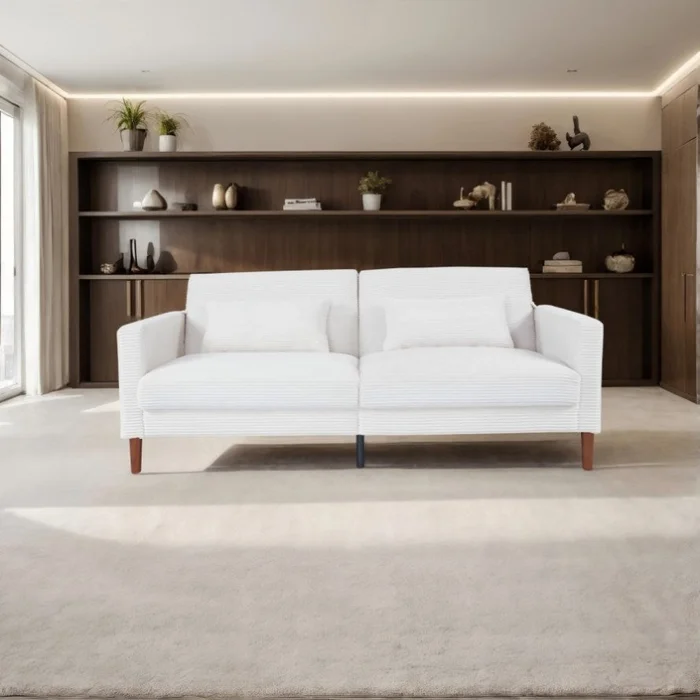 White Corduroy, Modern Sofa With Two Pillows, Suitable For Living Room, Lounge 95386034