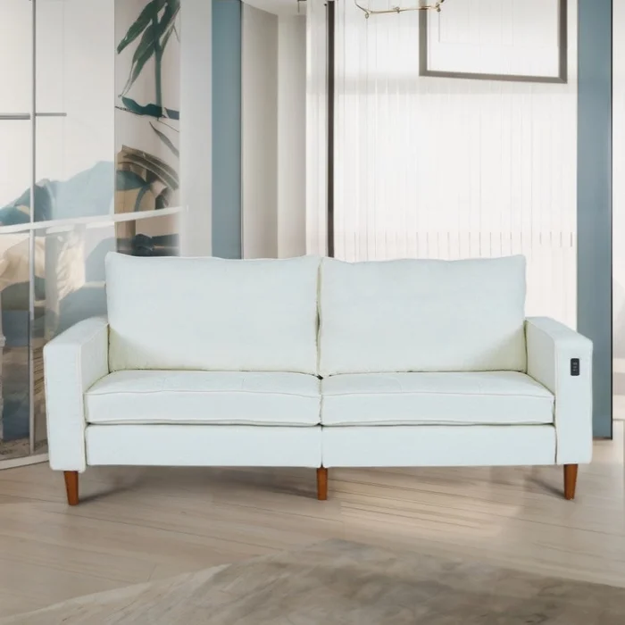 White Corduroy, Modern Style Solid Color Sofa , Multi-Person Sofa, Suitable 24394192