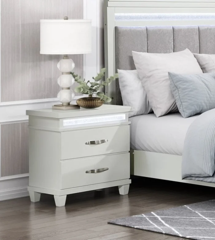 White Finish 2-Drawers Nightstand with LED Lighting Modern Bedroom Furniture 1pc GL-B011P250823