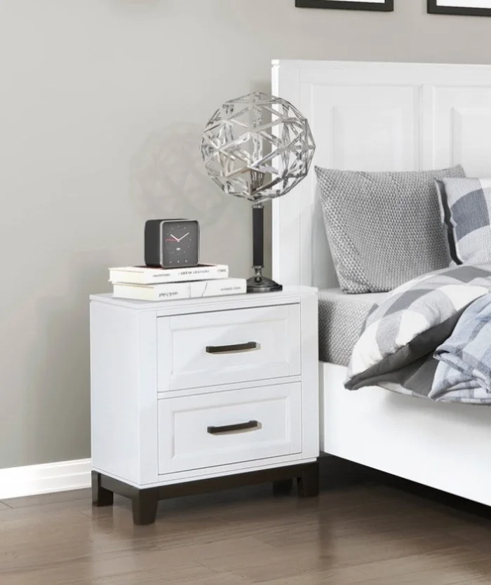 White Finish Nightstand with 2x Storage Drawers Wooden Bedroom Furniture 1pc GL-B011P255283