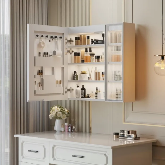 White Particleboard LED Mirror Cabinet , LED Mirror Cabinet with 1 Glass Mirror 38110483