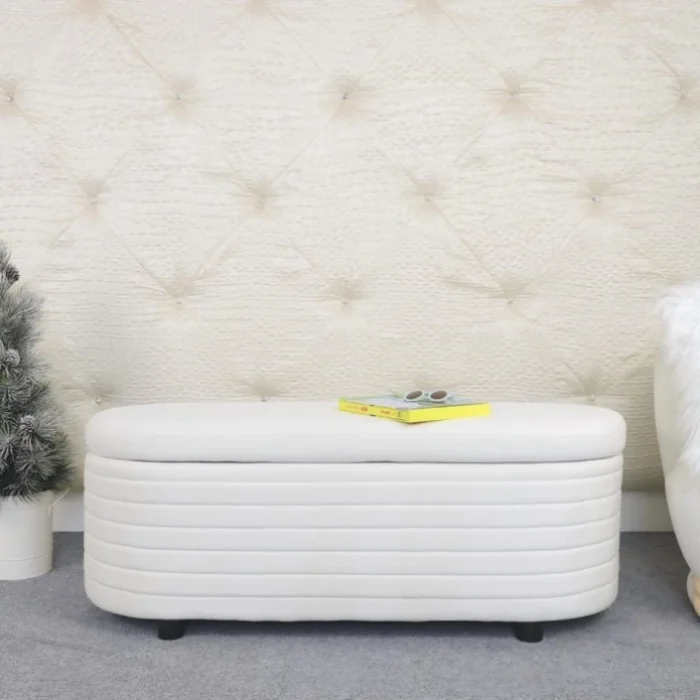 White Velvet, Modern Upholstered Storage Bench, End Of Bed Stool, For Living Room, Entryway, Bedroom 73346557