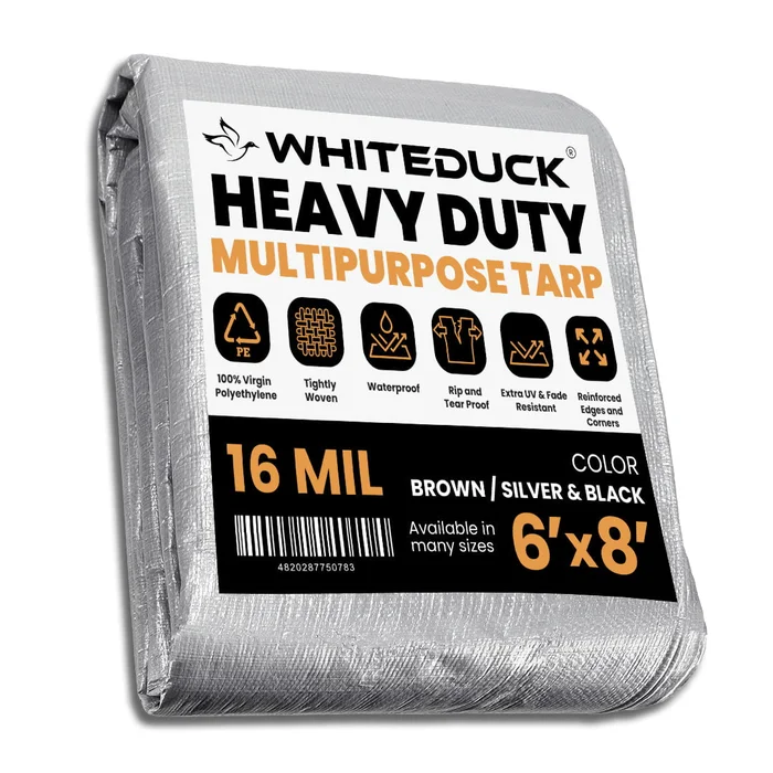 WHITEDUCK 6′ x 8′ Super Heavy Duty Poly Tarp Thick 16 Mil, (Silver Black)