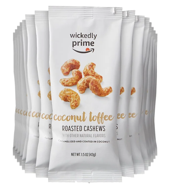 Wickedly Prime Roasted Cashews, Coconut Toffee, Snack Pack, 1.5 Ounce (Pack of 15)