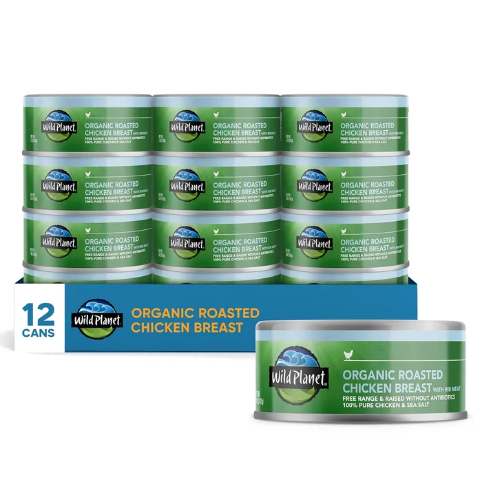 Wild Planet Organic Roasted Chicken Breast With Rib Meat, Skinless and Boneless, Sea Salt, Free Range, 5 Ounce (Pack of 12)