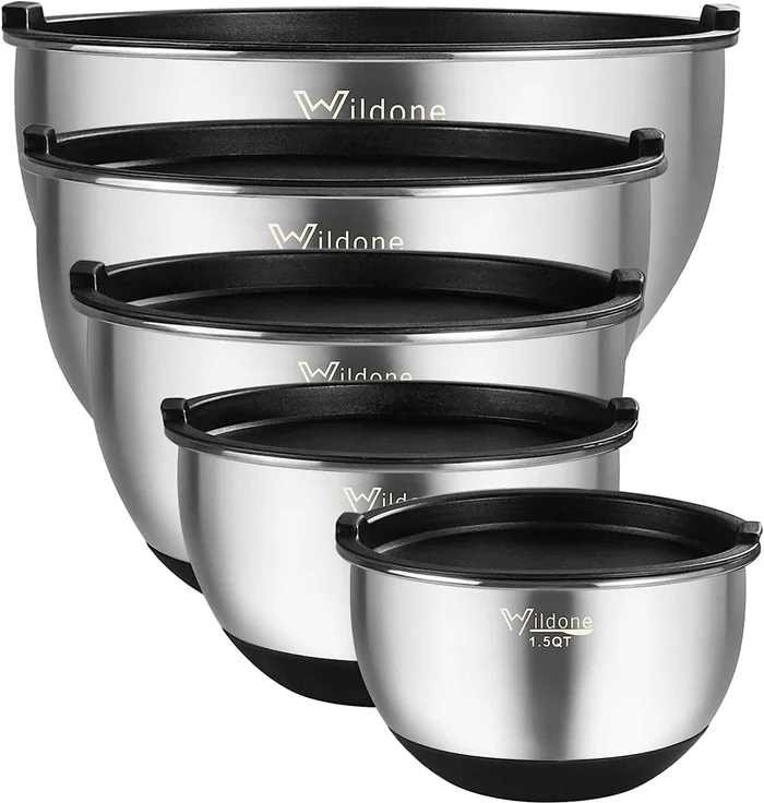 Wildone Mixing Bowls with Airtight Lids, Stainless Steel Nesting Mixing Bowls Set of 5