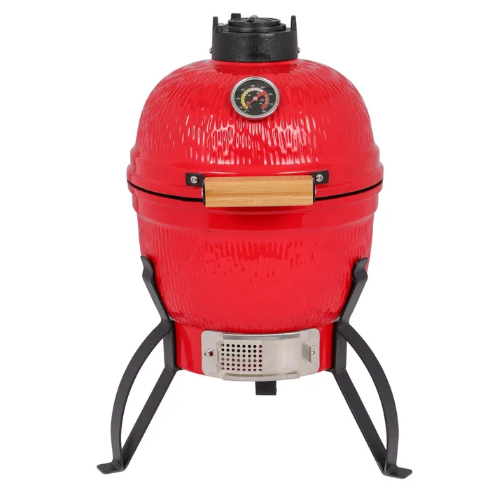 Winado 13in Round Ceramic Charcoal Grill for Outdoor Barbecue, Camping, BBQ Coal Grill Red