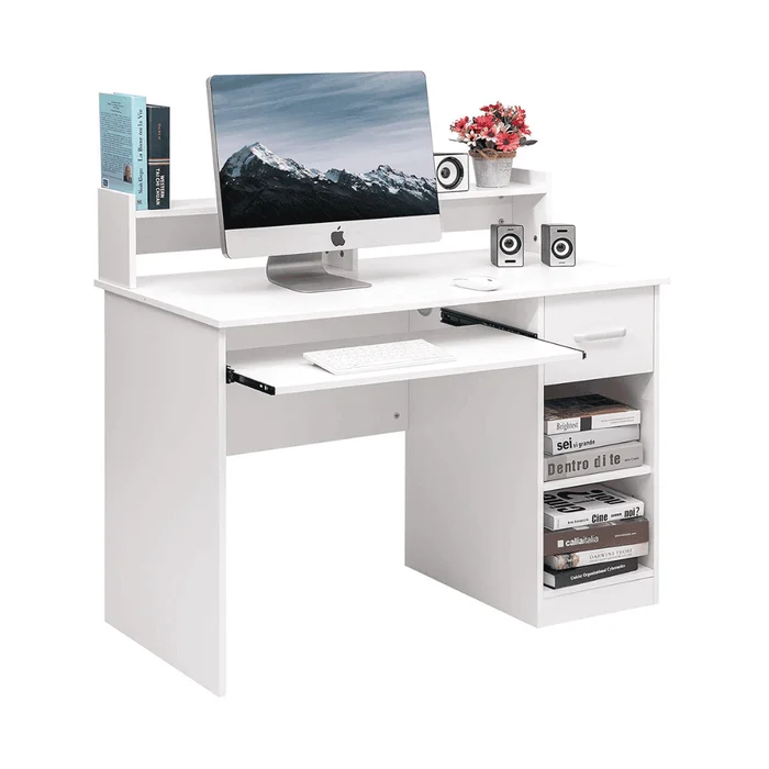 Winado Computer Desk Home Office Workstation Laptop Study Table with Drawer Keyboard Tray, White