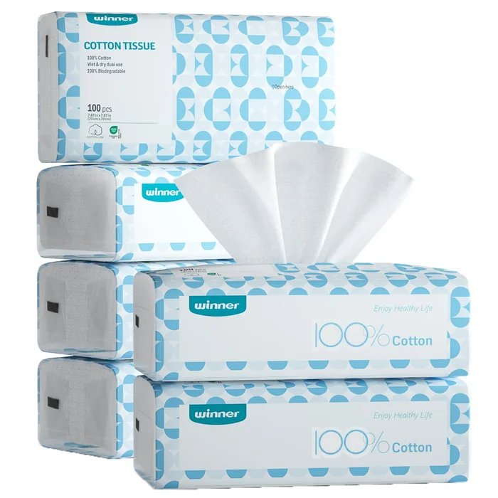 Winner Soft Face Towels, USA Cotton Dry Wipes, 600 Count Unscented Cotton Tissues for Sensitive Skin, 6 Pack