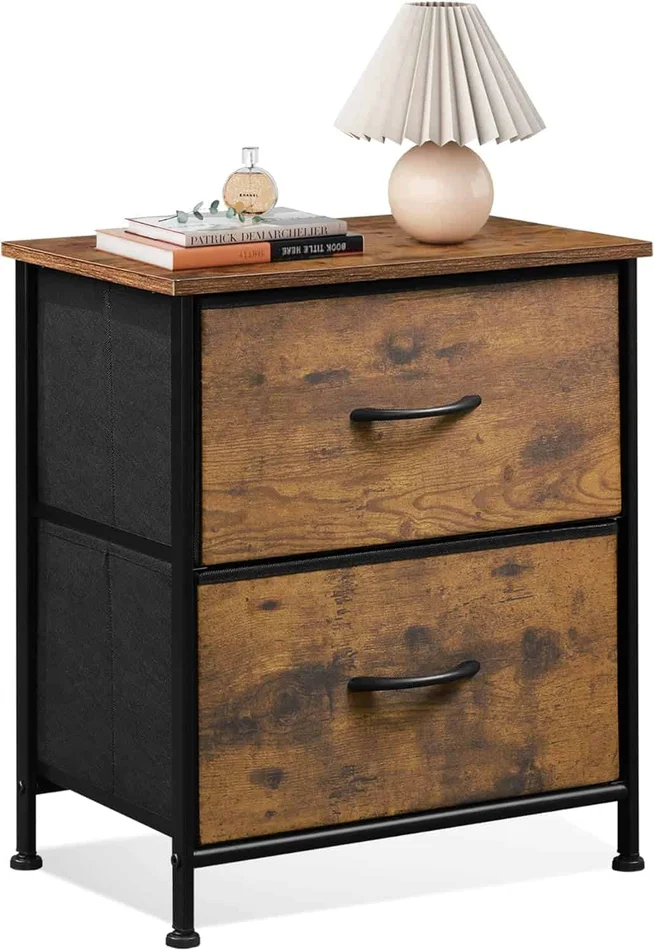 WLIVE Nightstand, 2 Drawer Dresser for Bedroom, Small Dresser with 2 Drawers, Rustic Brown Wood Grain Print