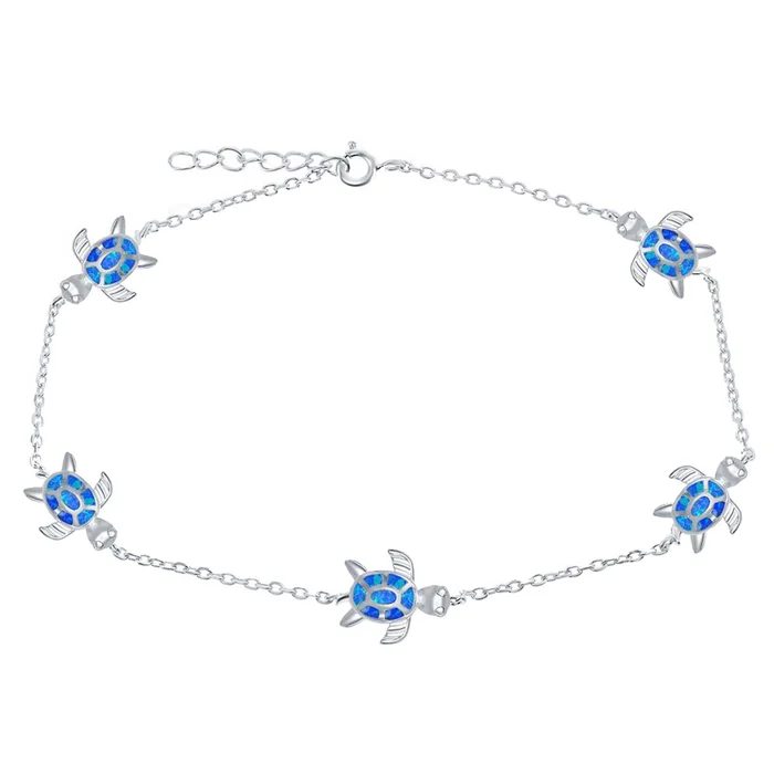 Women’s Anklet – Sterling Silver Material Blue Inlay Opal Turtle | R-9233