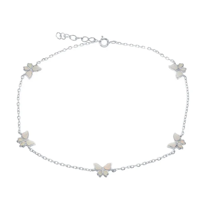 Women’s Anklet – Sterling Silver White Opal Butterfly | R-9238