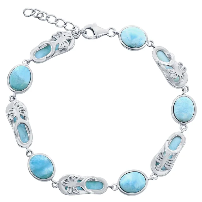 Women’s Bracelet – Silver Oval and Flip Flop Larimar | T-8055