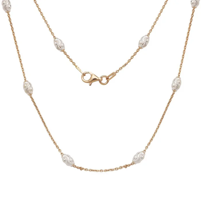 Women’s Chain – Rose Diamond Cut Oval Moon Bead, 18 Inch | Q-5459-18