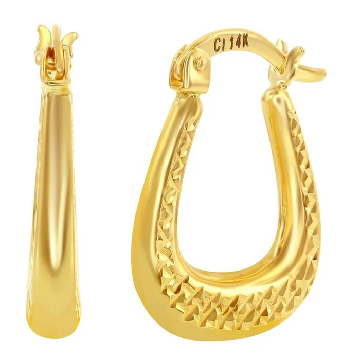 Women’s Earrings – 14K Yellow Gold Diamond-Cut Oval Hoop | 14A-113