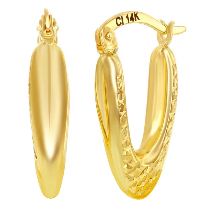 Women’s Earrings – 14K Yellow Gold Oval D-C 20x10mm Hoop | 14A-116