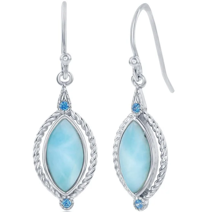 Women’s Earrings – Marquise Larimar with Blue CZ Rope | D-7838