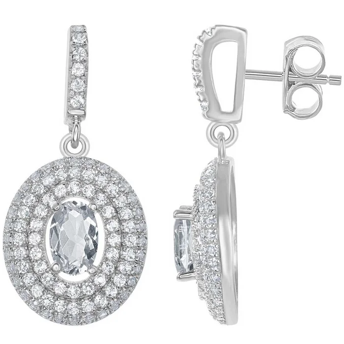 Women’s Earrings – Silver Oval Shape with Broder White Topaz | BLD-6112