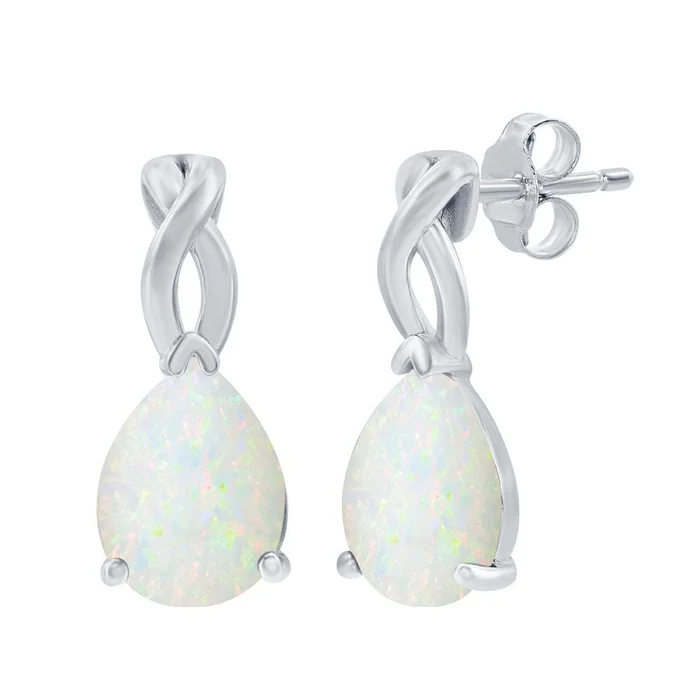 Women’s Earrings – Sterling Silver Pear Shaped White Opal Post Back | D-8176