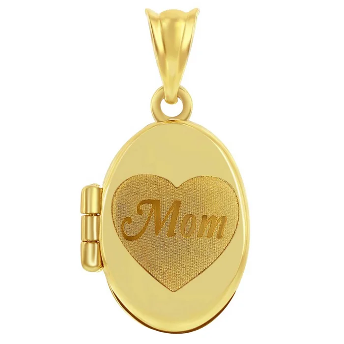 Women’s Locket – 14K Yellow Gold Heart ‘Mom’ Oval | 14J-204