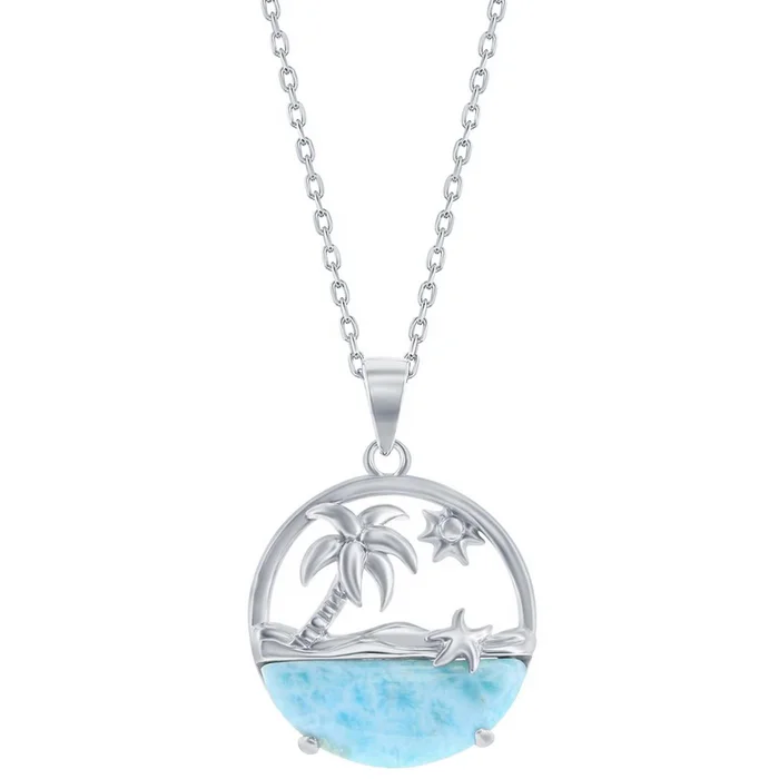 Women’s Necklace – Palm Tree Sun and Starfish Larimar | M-6910