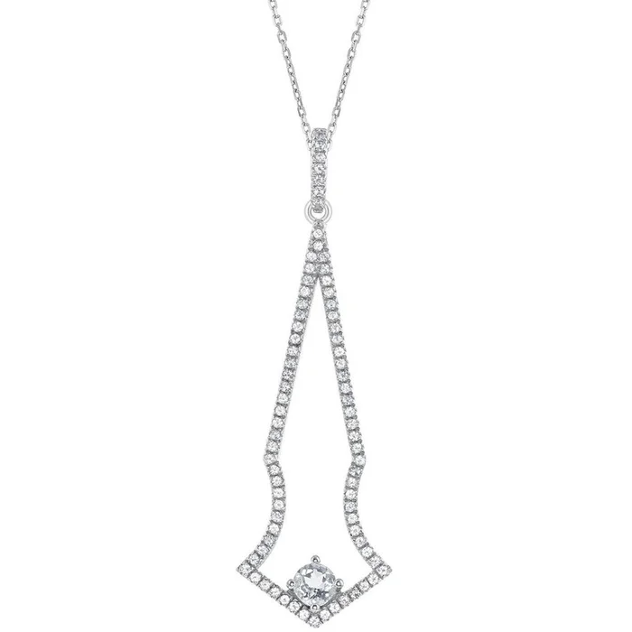 Women’s Necklace – Sterling Silver Thin Long Open White Topaz | BLK-7534