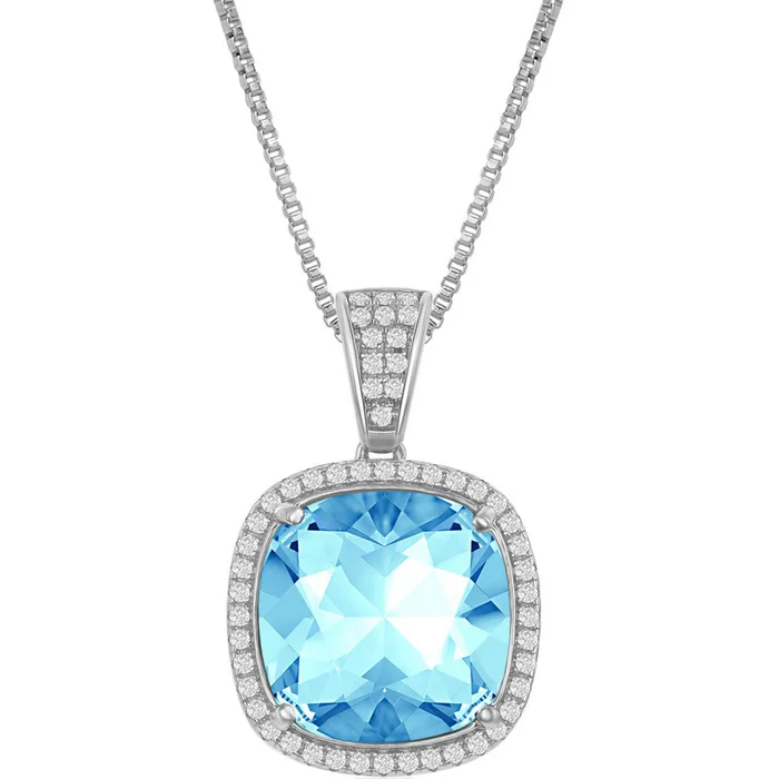 Women’s Necklace – White CZ and Cushion Aqua Swarovski Element | BLK-8385