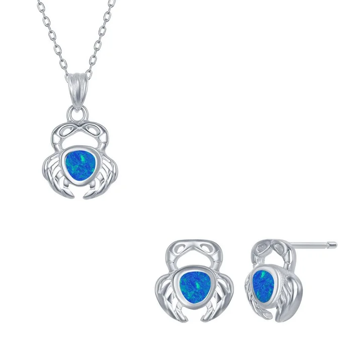 Women’s Necklace and Earrings Set – Sterling Blue Inlay Opal Crab | SET-568
