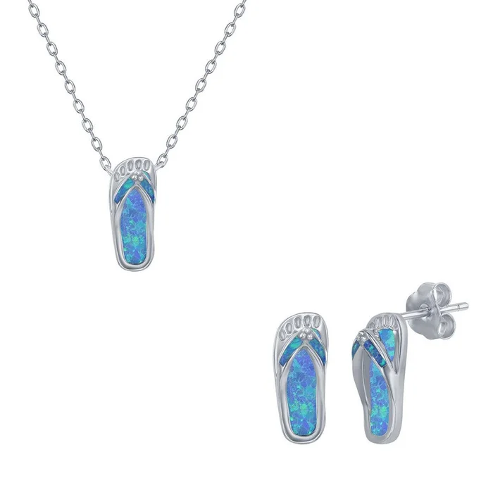Women’s Necklace and Earrings Set – Sterling Blue Opal Flip Flop | SET-567