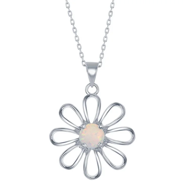 Women’s Pendant – Sterling Silver White Opal Flower | K-3310