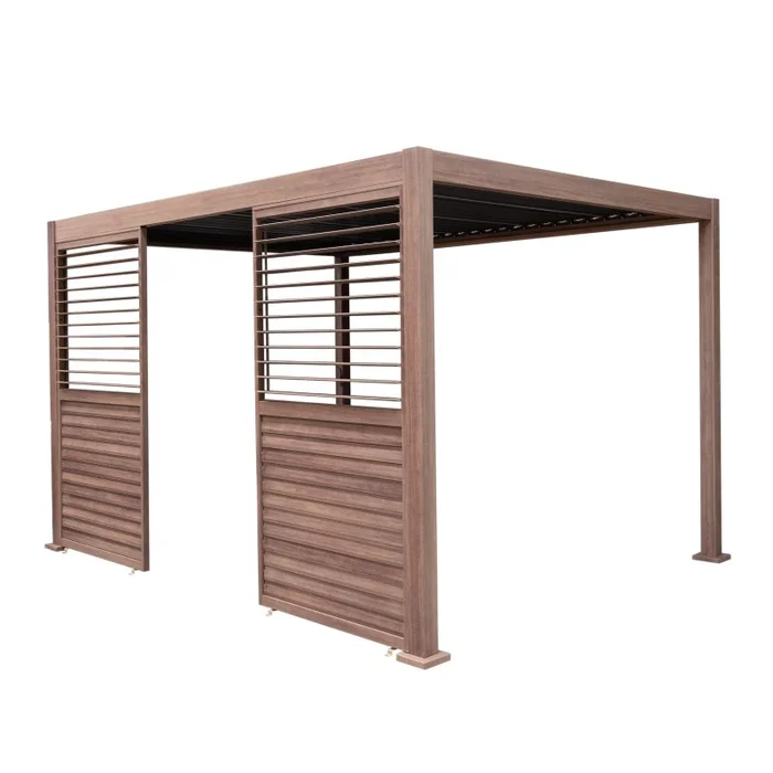 Wood Effect Aluminium Pergola 4m x 3m with 2 Louvre Panels