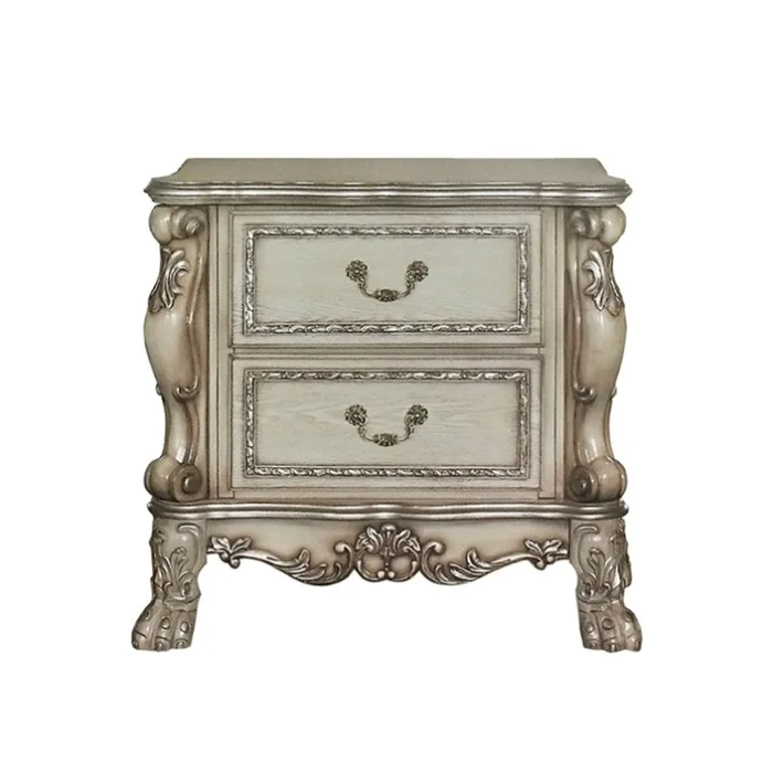 Wooden 2 Drawers Nightstand in Gold Patina and Bone Finish GL-B016P253274