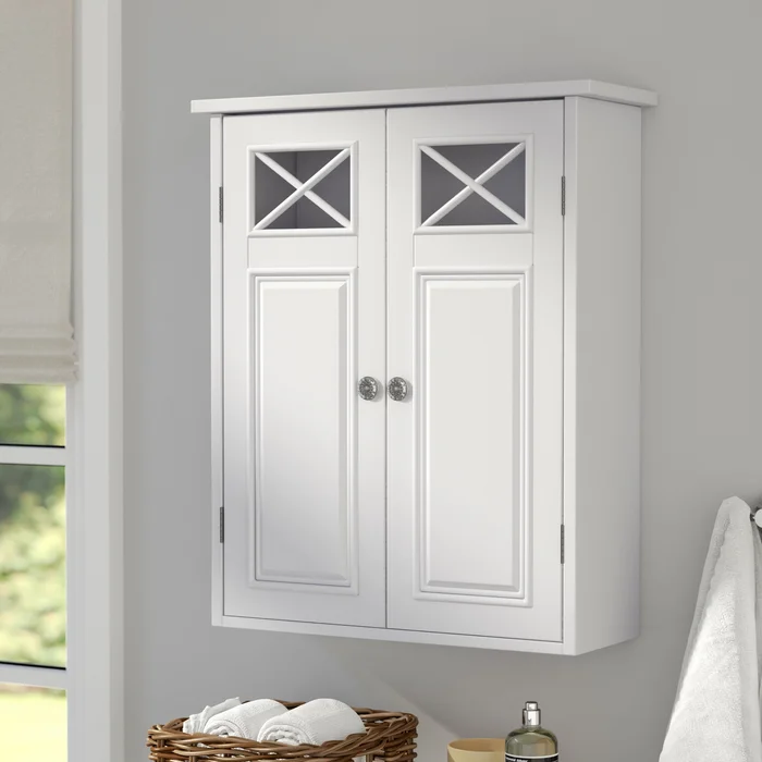 Woodley Removable Wooden Wall Cabinet with Cross Molding and 2 Doors