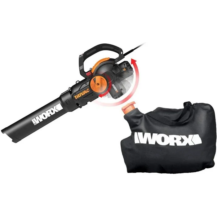 Worx WG512 TRIVAC 2.0 70 MPH 600 CFM Electric 12 Amp 3-in-1 Blower, Mulcher, Yard and Lawn Vacuum with Metal Impeller