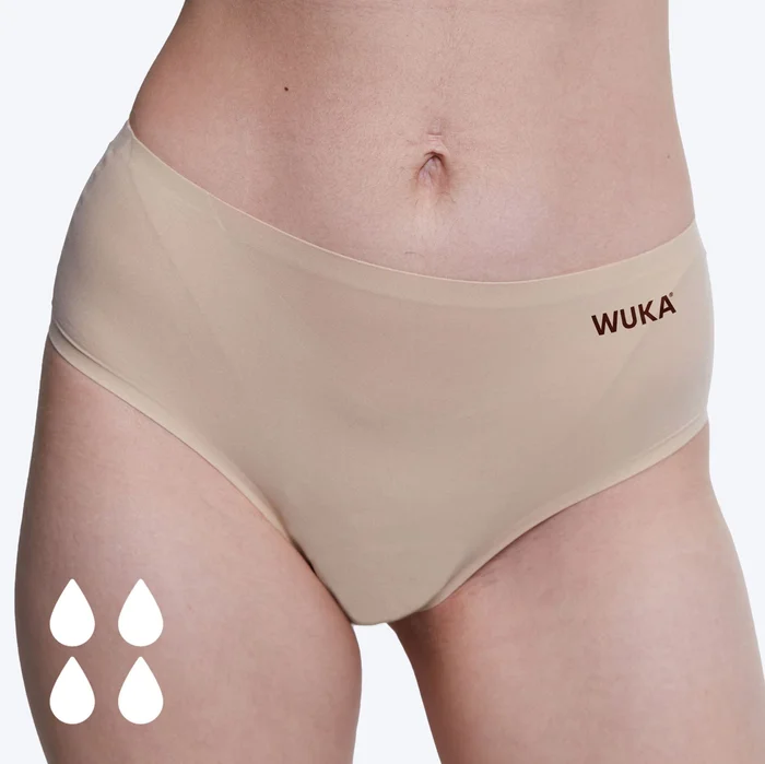 WUKA Stretch Seamless Midi Brief Period Pants Light Nude – Heavy Flow
