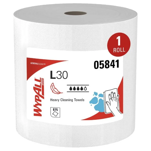 WypAll GeneralClean L30 Heavy Duty Cleaning Towels, Jumbo Roll (05841), Strong and Soft Towels, White (875 Sheets/Roll, 1 Roll/Case, 875 Sheets/Case)