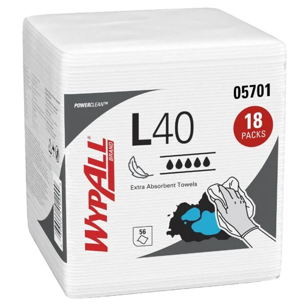 Wypall Power Clean L40 Extra Absorbent Towels (05701), Limited Use Towels, White, 18 Packs per Case, 56 Sheets per Pack, 1,008 Sheets Total