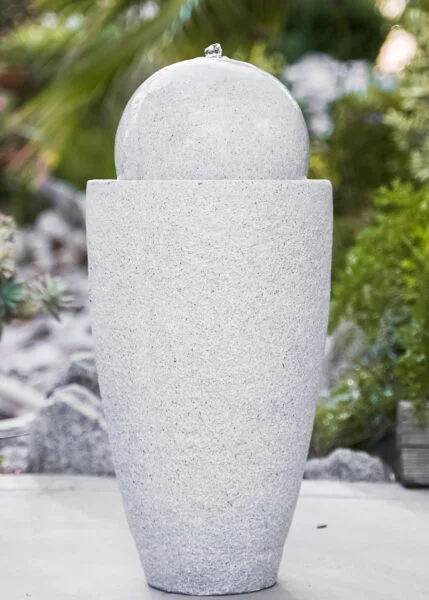 XBrand Modern Stone Textured Round Sphere Water Fountain w/LED Lights, Indoor Outdoor Décor, 25.6 Inch Tall, Grey