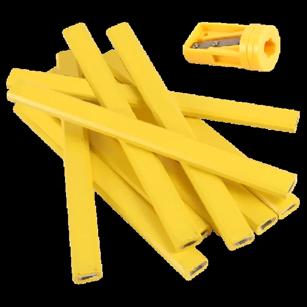 XTRADE Carpenters Pencil Set Pack Of 10 Including Sharpener – Yellow