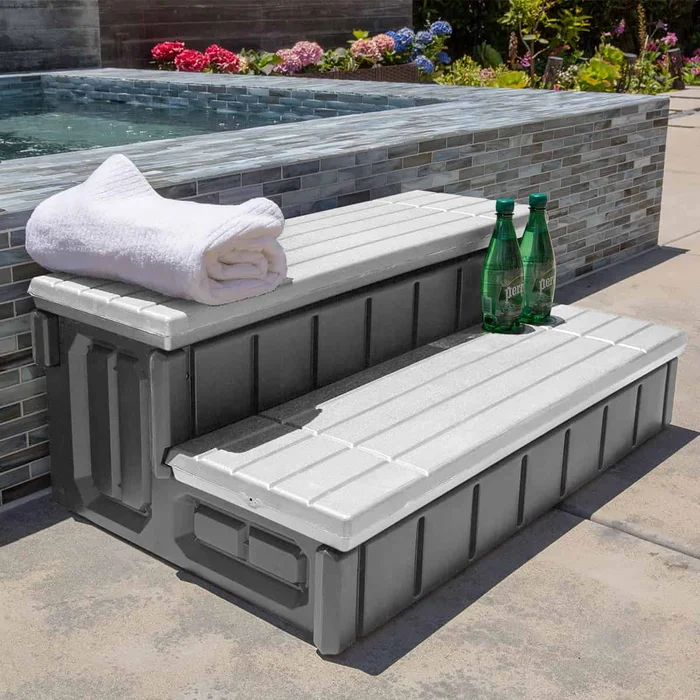 XtremepowerUS 36″ Spa Step Hot Tub and Spa 2-Step Patio Deck Long Weather Resistant With Storage Compartment