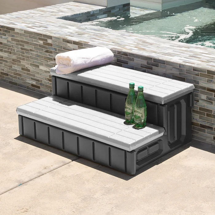 XtremepowerUS Spa Step with Storage Compartment and Slip-Resistant Treads