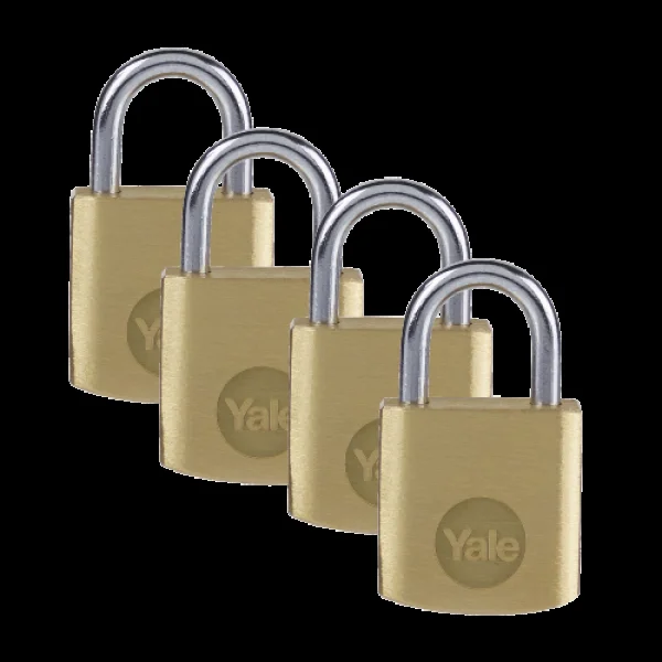 YALE Y110B Open Shackle Padlock 40mm Pack of 4 Keyed Alike – Brass
