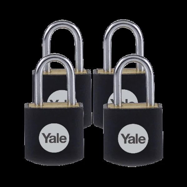 YALE Y110JB Brass Open Shackle Padlock – Pack of 4 – Black