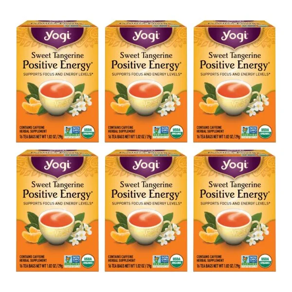 Yogi Sweet Tangerine Positive Energy Tea – 16 Tea Bags per Pack (6 Packs) – Organic Tangerine Energy Tea