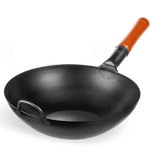 YOSUKATA Carbon Steel Wok Pan – 13,5 “ Stir Fry Pans – Chinese Wok with Flat Bottom Pow Wok