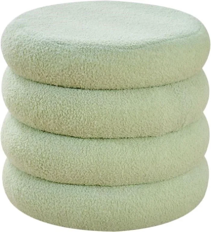 （原SKU17497000）Round Storage Ottoman, Modern Sherpa Footstool, Teddy Vanity Stool with Flip-Top 83555734