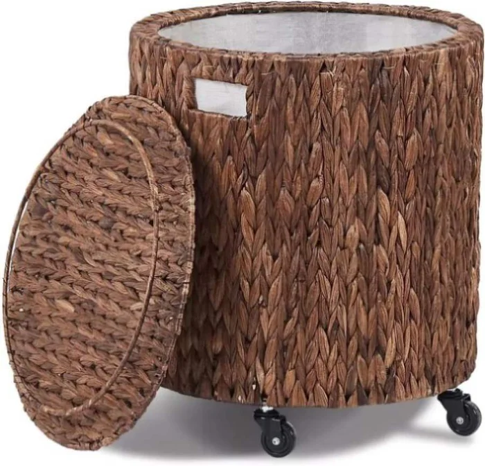 （原SKU44474431）Vintage Storage Basket, Multipurpose Rolling Hamper With Brakable Wheels and Lid, 48831778
