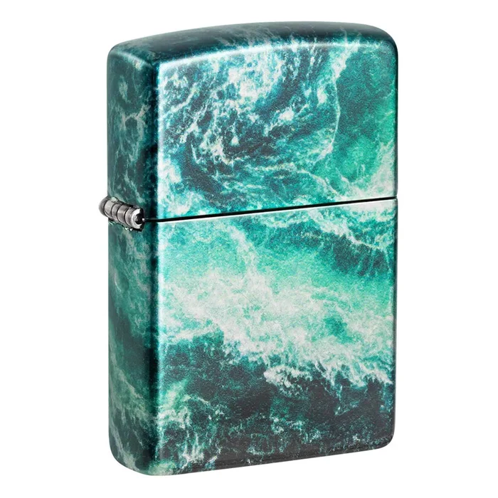Zippo Pocket Lighter – Rogue Wave Design White Matte Metal Windproof | 48621